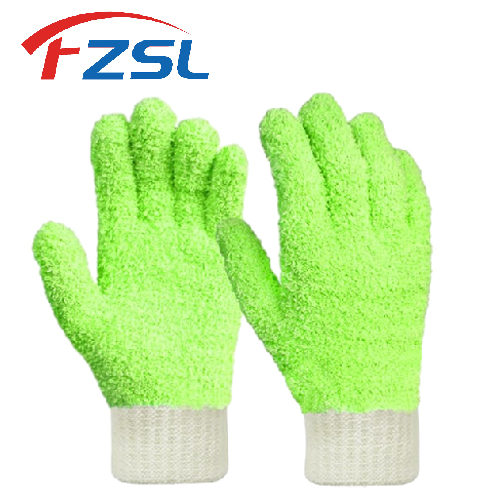 Green combination color microfiber dust removal gloves
